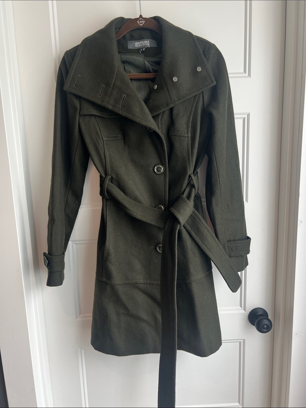 Kenneth Cole Reaction Dark Olive Belted Trench Coat